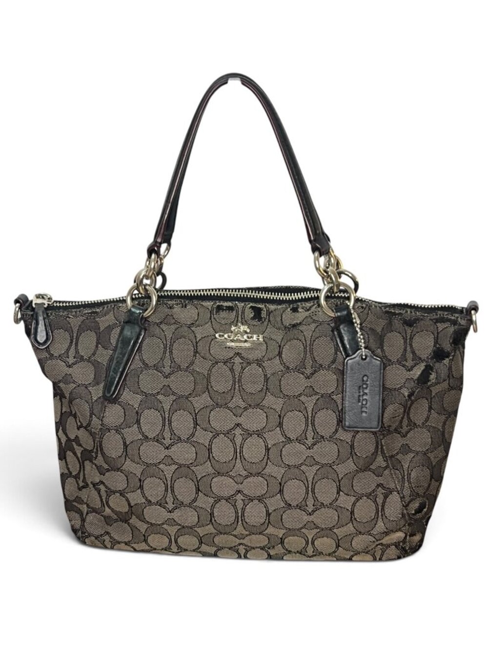 Coach Signature Kelsey Jacquard Satchel Bag With Black Leather Trim F36625